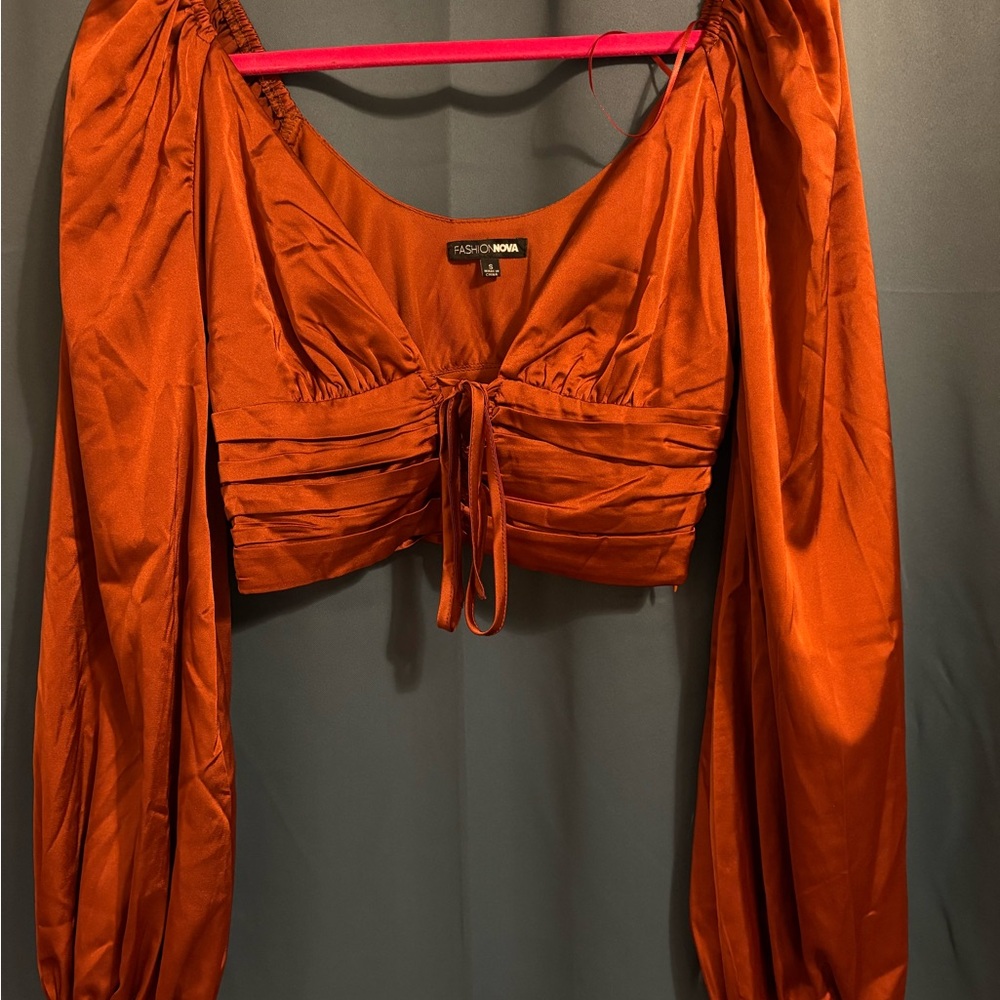 Fashion Nova Orange Puff Sleeve Crop Blouse